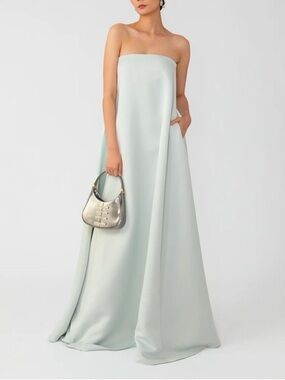Sau Lee | Heather Strapless Satin Dress In Pale Blue